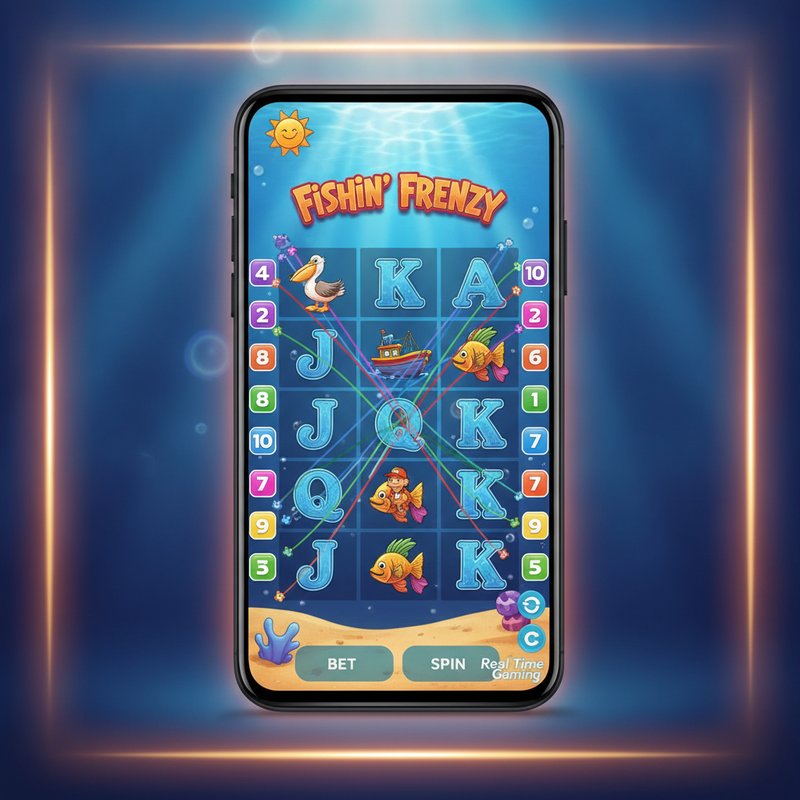 Fishin Frenzy slot by Real Time Gaming running on a mobile device in portrait orientation